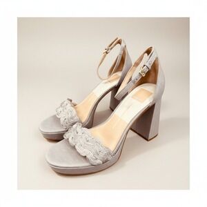 Dolce Vita Peltin Platform Heels Womens 8.5 Grey Woven Raffia Block Heel NWT